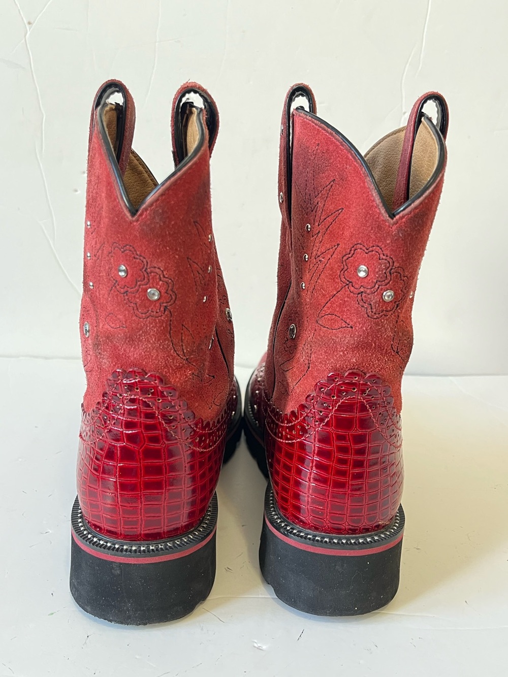 Ariat fatbaby Red suede faux croc Embossed Western cowboy boots size 8B - Picture 4 of 10